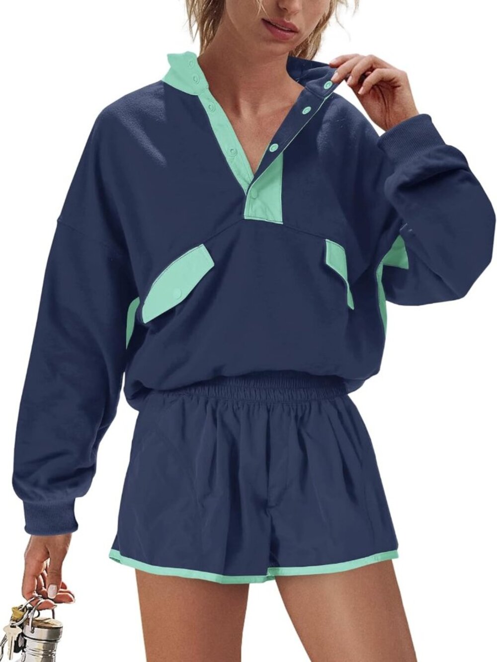 Stylish Women's 2-Piece Workout Set | Pullover Sweatshirt & Shorts Activewear